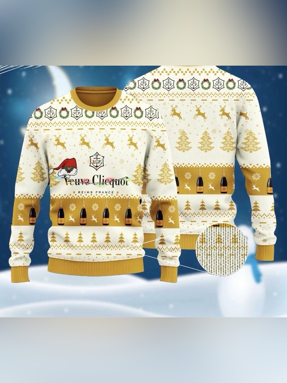 🥂🎄 NWOT Veuve Clicquot Ugly Christmas Sweater Santa Hat Champagne Unisex OS🥂